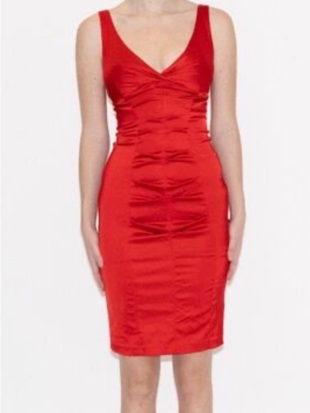 Caché y2k Satin V-Neck Red Dress